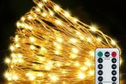 Lights Fairy Lights, 15M/49ft 150 LED String Lights Outdoor/Indoor Decorations, 8 Modes Remote Control, USB Plug in Powered Pure Copper Garden Lights for Xmas, Party - Warm Yellow