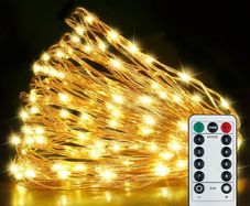 Lights Fairy Lights, 15M/49ft 150 LED String Lights Outdoor/Indoor Decorations, 8 Modes Remote Control, USB Plug in Powered Pure Copper Garden Lights for Xmas, Party - Warm Yellow