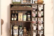 Kitchen Storage Cupboard with Mug Holder Display, Kitchen Sideboard with Drawers &amp; Double Doors, Pantry Cabinet Unit Perfect for Coffee Station, Living Room Buffet &amp; Home Drinks Bar - Brown