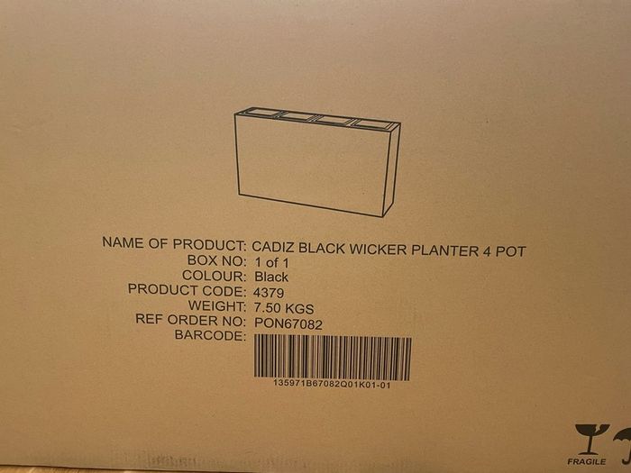 4 Pot Black Wicker Planter Box - Cadiz