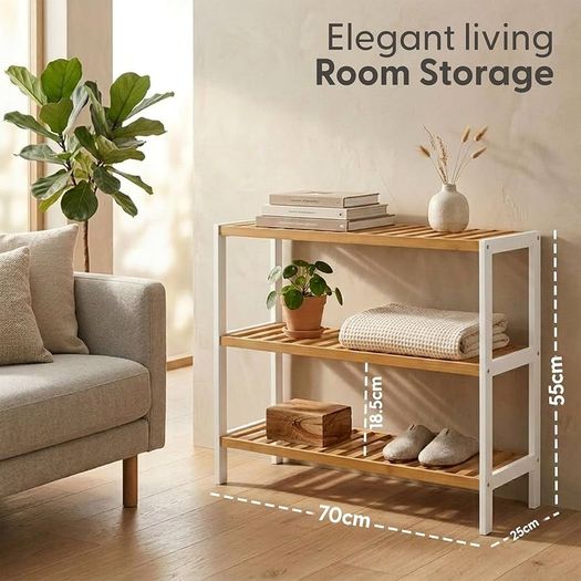 3 Tier Natural Bamboo Shoe Rack Easy Assembly & Strong Design Stand Shelf Organiser Ideal for Corridor,Bedroom,Bathroom,Hallway & Small Spaces Large Capacity Up to 9 Pairs of Shoes(55x70x25cm)