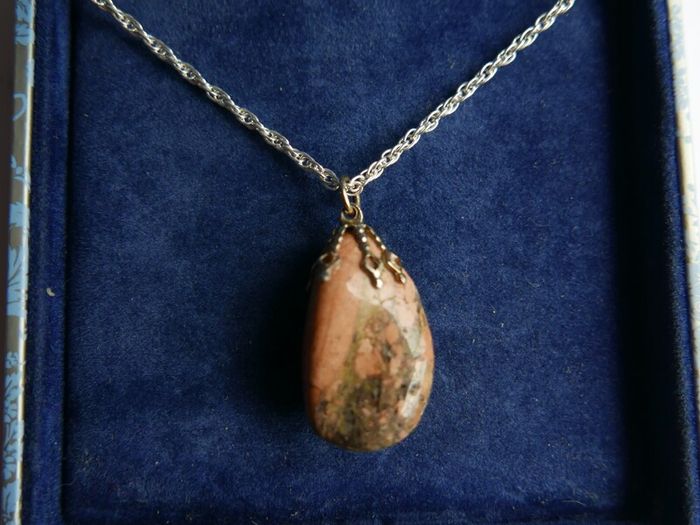 Vintage 925 Sterling Silver Brown Labradorite Pendant Necklace length 18" - 11,7g