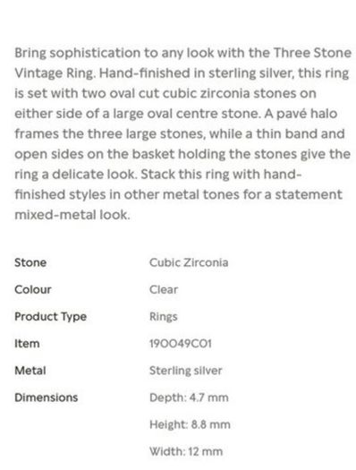 Pandora 3 Stone Vintage Silver Ring