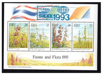 1993 Ireland Bangkok '93 overprinted on Orchids Commemorative Stamps Miniature Sheet with larger top margin Fine Used