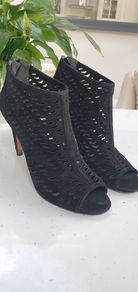 VIA SPIGA black leather suede open-toe high heels Sz 41 (Fit 7-7.5UK) - Rrp 125 (New)