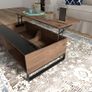Side table with lift function, hidden storage compartment, walnut wood-effect, steel frame, 102 x 58 x 35.5 cm Image 4