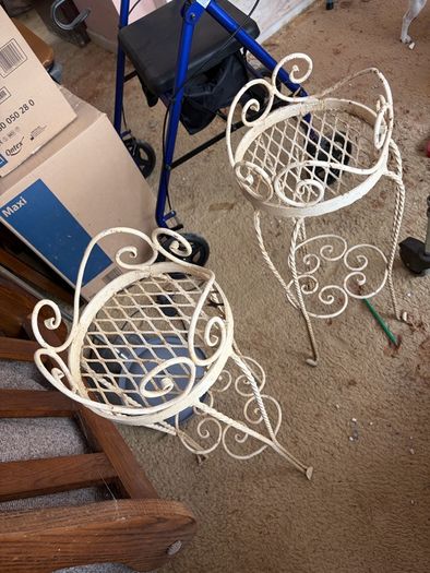 Set of 3 Vintage Wrought Iron Plant Stands / Pot Holders