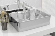 Wash Basin with Faucet Hole 48x37x13.5 cm Ceramic Silver