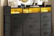 Chest of Drawers for Bedroom with LED and Charging Station, Black