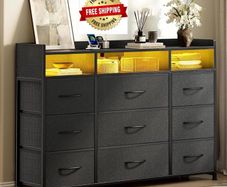 Chest of Drawers for Bedroom with LED and Charging Station, Black