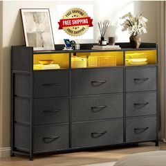 Chest of Drawers for Bedroom with LED and Charging Station, Black