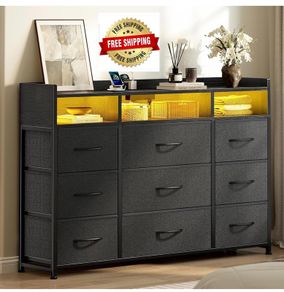 Chest of Drawers for Bedroom with LED and Charging Station, Black