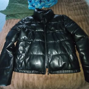 Leather style padded puffa jacket
