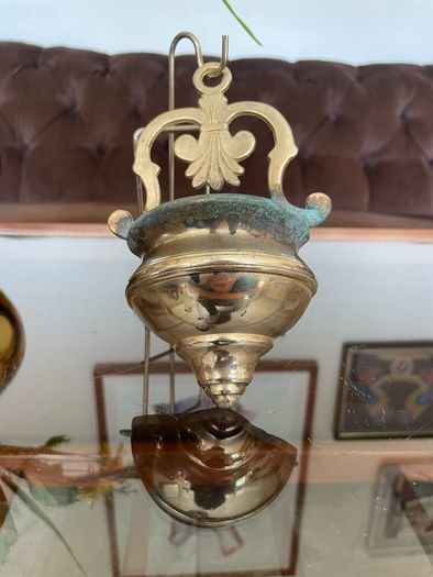 Vintage Brass Holy Water Font Wall Hanging Religious Home Decor