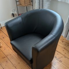 Black Leather Tub Armchair