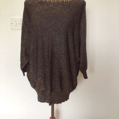 Wallis Ladies Black and Gold Sparkle dolman sleeve jumper size L includes Post