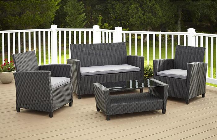 Cosco Malmo 4PC Patio Set - Grey w/ Navy Cushions - 88529GBLEUK