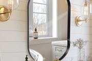 Black Bathroom Vanity Mirror for Wall, 55x75 cm Metal Framed Wall Mirror Oval, Decorative Mirror for Bedroom Living Room Entryway Horizontally or Vertically
