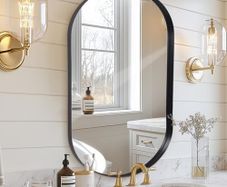 Black Bathroom Vanity Mirror for Wall, 55x75 cm Metal Framed Wall Mirror Oval, Decorative Mirror for Bedroom Living Room Entryway Horizontally or Vertically