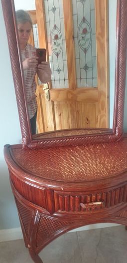 Half moon bamboo/cane style Hall table and mirror