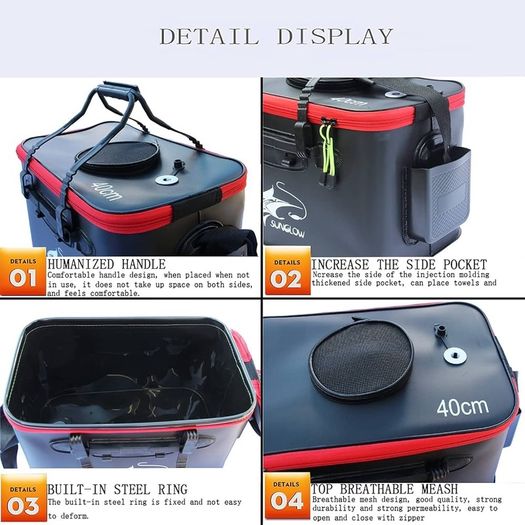 NEW SALE |  Foldable Fish Bucket,Live Fish Container Multi-Functional Live Fish Bait Bucket,Outdoor Camping EVA Fishing Bag and Fish Protection Bucket (10Gallon, Black)