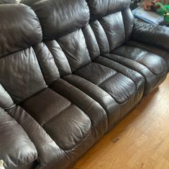 Arm chairs 3 seater 2 seater and one seater all recliner all chestnut brown leather