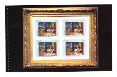 2004 Ireland 140th Anniversary of National Gallery of Ireland 3rd Issue Commemorative Stamp Booklet Pane  "The Lamentation over the Dead Christ" by Nicolas Poussin, Mint Never Hinged (MNH). Hibernian HB151