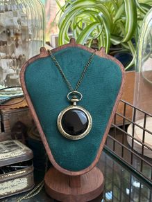 1 Brass Scrying Locket The Seers Whisper Black Mirror Glass on a Long Brass Chain Divination Alter Realms Witchcraft Tarot