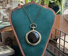 1 Brass Scrying Locket The Seers Whisper Black Mirror Glass on a Long Brass Chain Divination Alter Realms Witchcraft Tarot