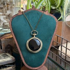 1 Brass Scrying Locket The Seers Whisper Black Mirror Glass on a Long Brass Chain Divination Alter Realms Witchcraft Tarot