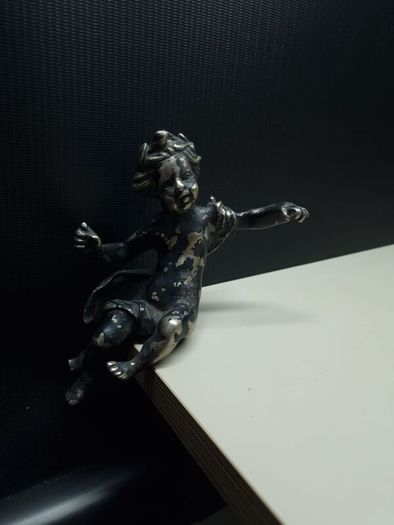 Antique/Vintage Heavy Cast Cherub Putto Mount  Silvered Brass/Bronze Decorative Salvage