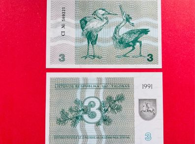 Lithuania   3  TALANOS . 1991   Pick  34  ( Uncirculated )