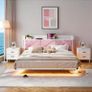King Size Bed Frame 150x200cm, Floating Upholstered Platform Bed with LED Lights & USB Charging, 5ft Heavy Duty Metal Bed Frame with Headboard Storage, Noise-Free, No Box Spring Needed, Pink Image 9