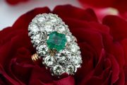Vintage 1940s Emerald &amp; Diamond Ring - Rose Gold