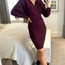 Knit V neck batwing dress, APRICOT Image 4