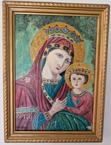 Hand painted Icon Madonna & Child Oil on Canvas