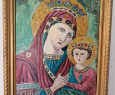 Hand painted Icon Madonna & Child Oil on Canvas