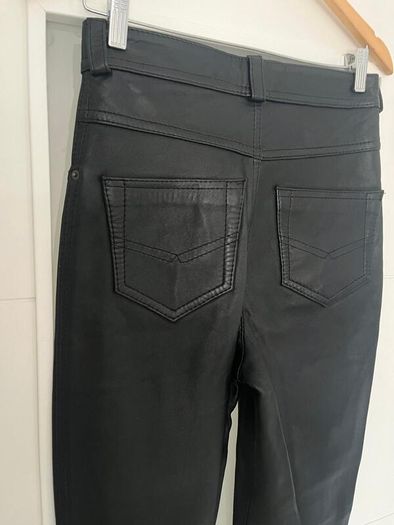 Unsigned black leather trousers jeans style Sz 8UK  W28 L 32