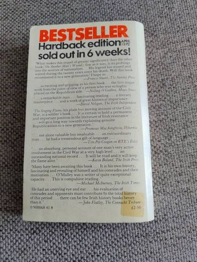 The Singing Flame by Ernie O Malley Anvil Books 1978 paperback FREE STANDARD POSTAGE INCLUDED