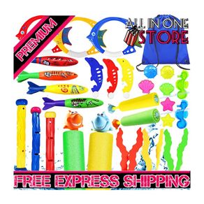 27pcs Swimming Pool Toys Diving Pool Toys Set, Diving Toys with Cute Animal Water Pistol, Underwater Diving Game Kit Treasures Training Toys With Storage Bag (FREE SHIPPING)