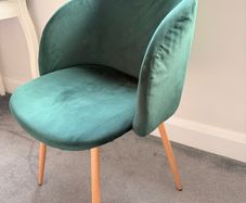 Green velvet chair and matching light shade