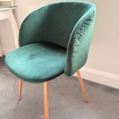 Green velvet chair and matching light shade