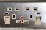 2 Way/Gang Brushed Stainless Steel UK Mains 3 Pin Plug Power Socket With USB Charging Ports and Neons!