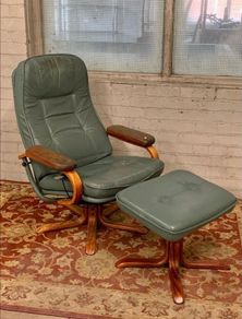 Genuine Vintage Mid-Century Leather Recliner & Footstool