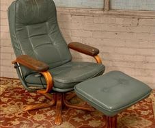 Genuine Vintage Mid-Century Leather Recliner & Footstool