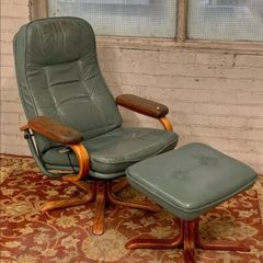 Genuine Vintage Mid-Century Leather Recliner & Footstool