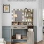 Vanity Desk with Mirror and 10 LED Lights, Makeup Vanity with 3 Shelves & 4 Open Compartments, Dressing Table with 2 Drawer & Cabinet, 3 Adjustable Lighting Brightness,Greige Image 3