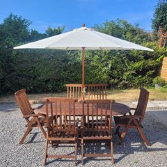 Teak Garden extending table and 6 reclining armchairs
