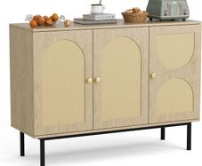 Sideboard Storage Cabinet, Kitchen Cupboard Storage with 3 Doors, Rattan Buffet Cabinet for Living Room, Dining Room, Kitchen, Hallway