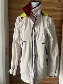 womens jacket water repellent windproof breathable Frandsen taped shoulders off white size 10/12